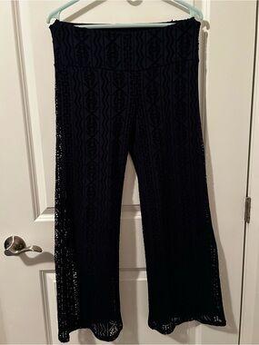 Navy Blue Lace Wide-Leg Women's Pants